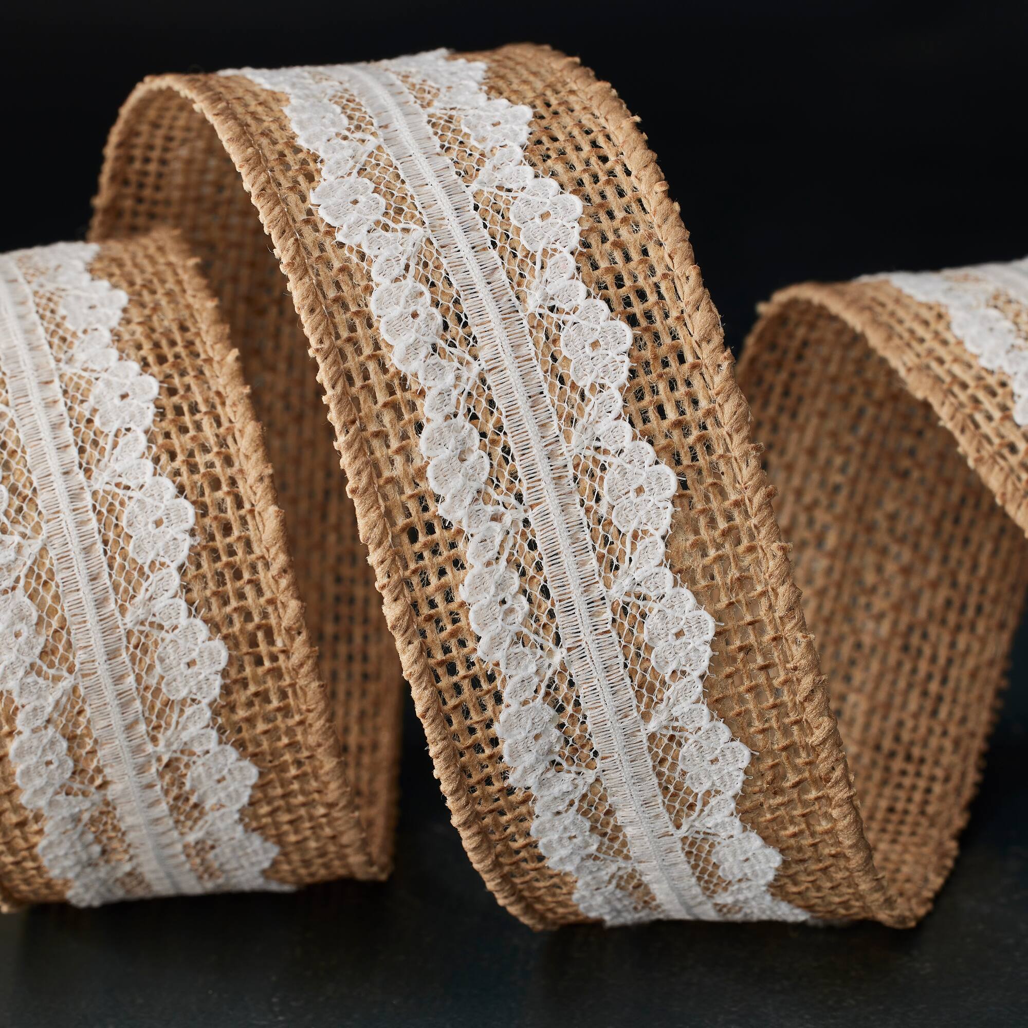 1.5" x 3yd. Faux Burlap & Lace Wired Ribbon by Celebrate It® Classic